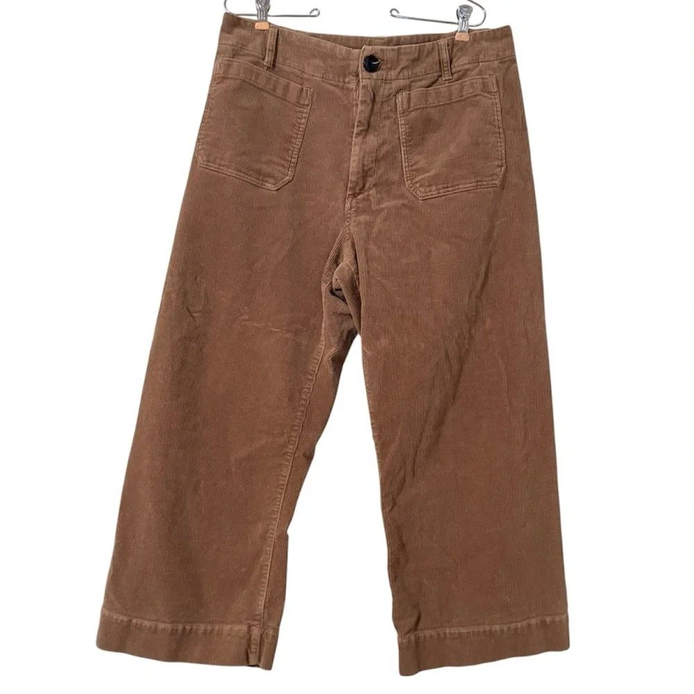 Quince Corduroy Wide-Leg Crop Pants in Light Brown Sz 14 Elevated Basics - Picture 2 of 14